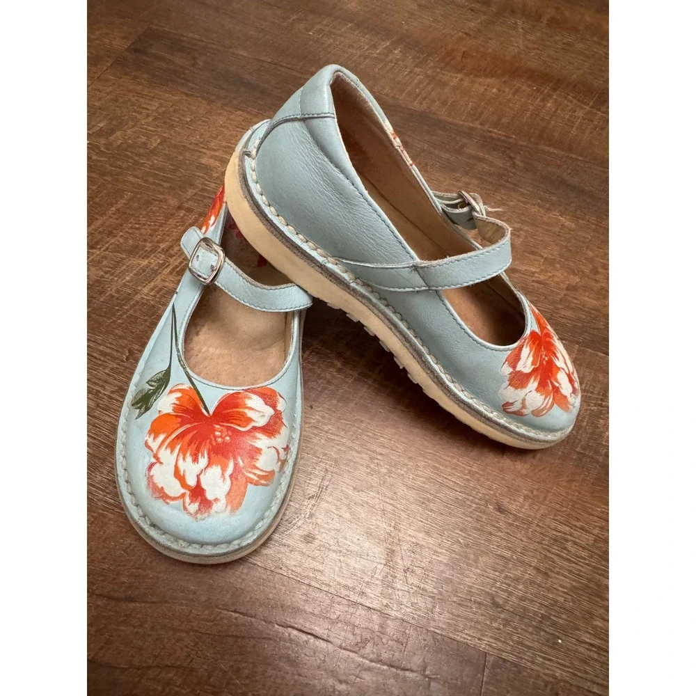 Vintage Y2K Naturino Floral Leather Mary Jane Shoes Girls EU 30